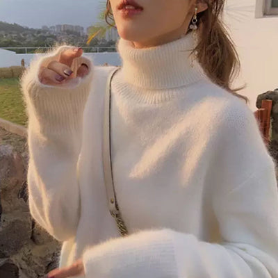 Autumn Winter Turtleneck Women Korean Fashion Sweater Knitted Solid Color Loose Casual Turtleneck Oversized Women's Pullovers