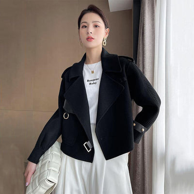 2021 Autumn High End Short Sided Woolen Overcoat Women Fashion Loose Leisure Motorcycle Wool Jackct