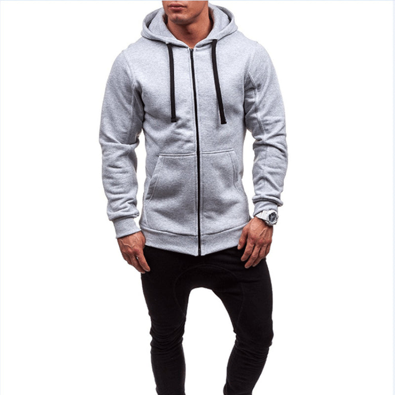 2022 Autumn and Winter European and American New Solid Color Zipper Hooded Cardigan Sweater Men&#39;s Loose Casual Jacket Trend