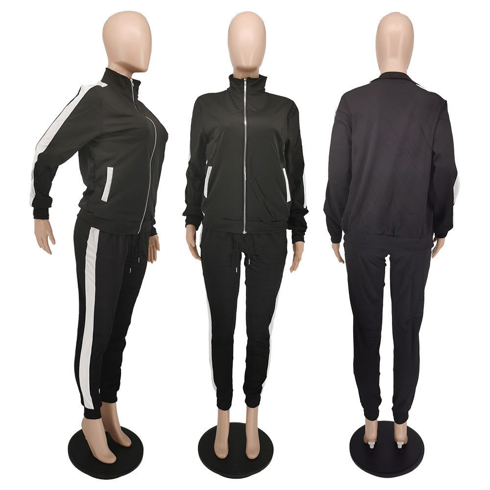 Color Block Stitching Two Piece Set Tracksuit for Women Casual Zipper Up Full Sleeve Jackets and Workout Jogger Pant Female Suit