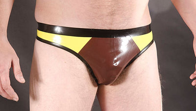 latex bodysuit Thong style RUBBER BRIEFS for men, contrast colour side panel, 0.5 thickness latex