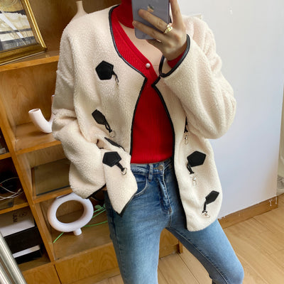 Fluffy Wool Granular Coat for Women Fashion New Long Sleeve Wool Coat for Women