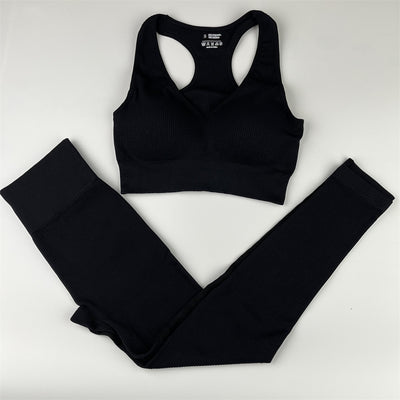 2 Pieces Seamless Women Yoga Set Workout Sportswear Gym Clothing Fitness Sport Padded Bra Vest High Waist Leggings Sports Suits
