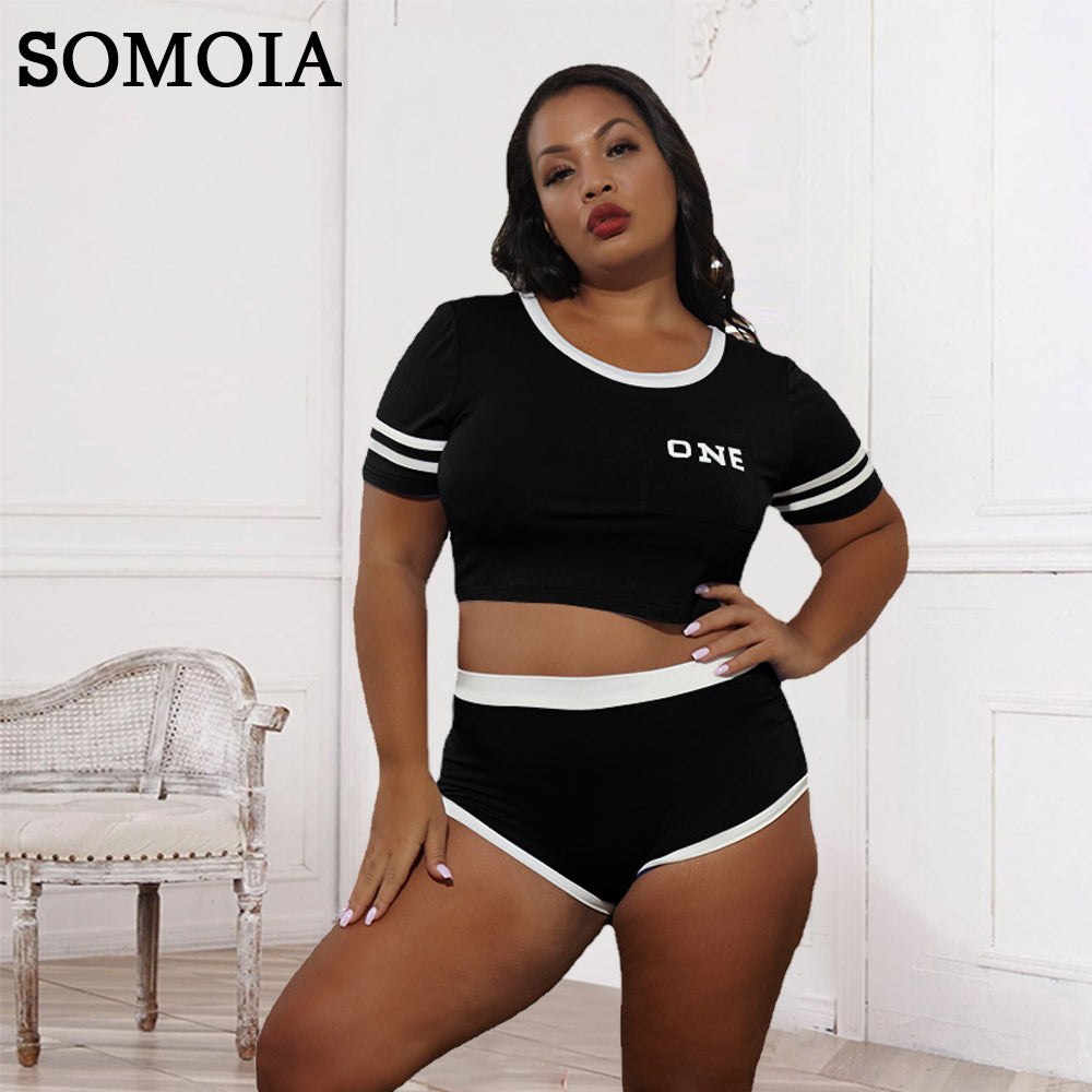 SOMOIA Skinny Print Contrast Color Two Piece Set Women&#39;s Plus Size Suit Wholesale Dropshipping Casual Sports Cheerleader Sets