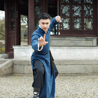 Men Retro Chinese Style Shaolin Monk  Tai Chi Robes Ancient Oriental Vintage Cotton Linen Tang Suit Hanfu Gown Costumes
