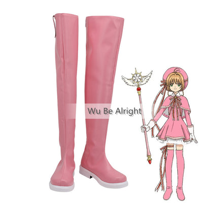 Anime Cardcaptor Kinomoto Sakura Clear Card 2nd Battle Cosplay Low Heel Shoes Boots Custom Made Halloween Carnival Party Props