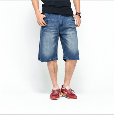 Skateboard pants men's loose cropped trousers fat boy plus fat plus jeans hip-hop trendy boy thin section 4