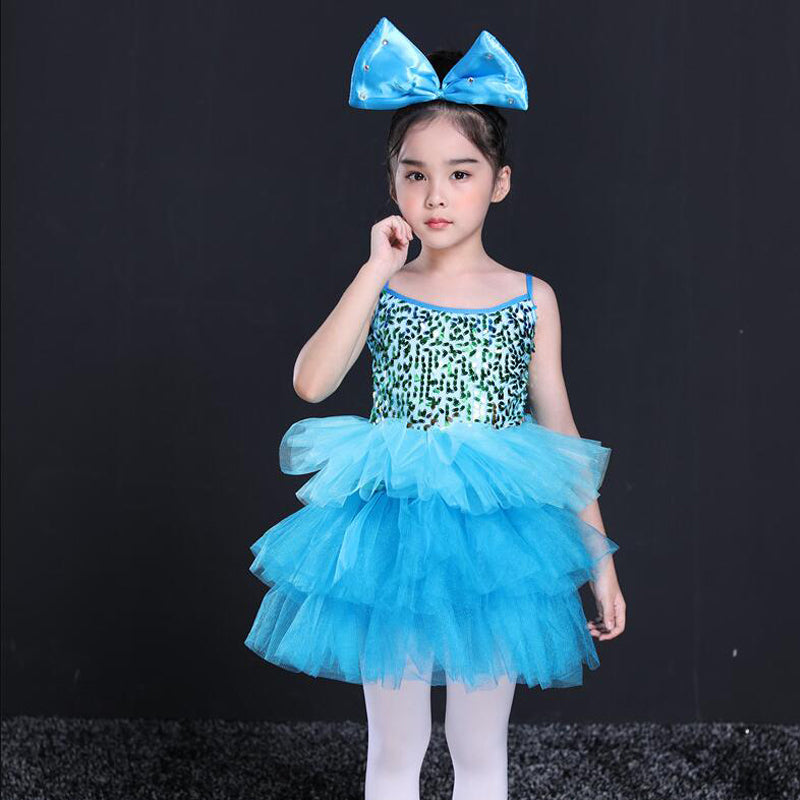 Kids Performance Clothing Sequined Dancing Clothes Pink TUTU Dress Girls Jazz Dance Costume Stage Wear Toddler Princess Dress