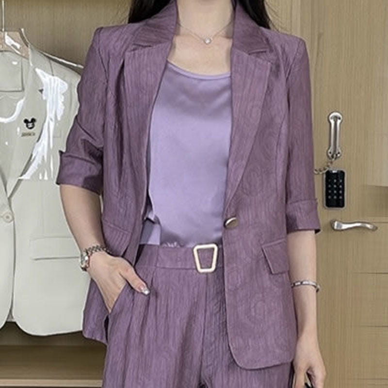 2022 Autumn Women&#39;s Purple Simple Blazer Work Office Ladies Suit Blazer Coat Fashionable Professional Suit Three-piece Suit E144