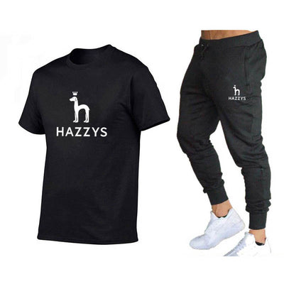 Summer New Hazzys Men's Sports T-Shirt + Pants Men's Suit Brand Casual Breathable Jogger Pants Hip Hop Fashion Men's Clothing