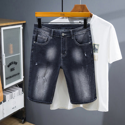 Summer Men's Denim Shorts Plus Size 44 46 48 Fashion Regular Ripped Hole Elasticity Short Jeans Bermuda Beach Street Clothing