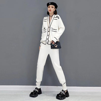 Tracksuit Female 2021 Autumn Winter New Long Sleeve Casual Knitted Cardigan High Waist Casual Pants 2 Piece Sets Womens Outfits