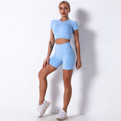 Knitted Seamless High Waist Women Yoga Suit Fitness Set Sports Running Tracksuit Gym Sportswear Leggings Tight Workout