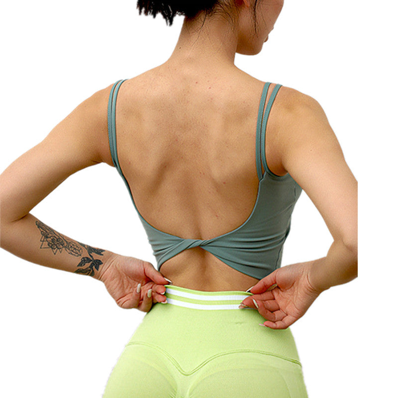 Women Sexy Back Cross Kink Yoga Vest Low Intensity Shockproof Sport Bra Running Quick Dry Sports Gym Dance Training Top With Pad