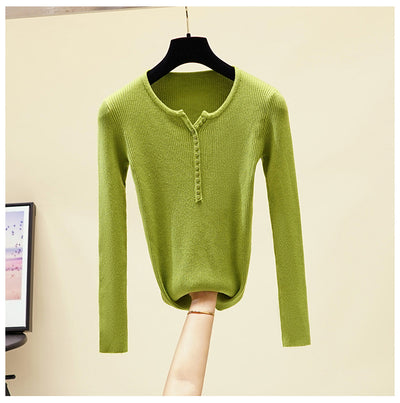 Vintage Women Pullovers Soft Stretch Female Sweaters Pink Grey Black Knitting Tops Button Up Femme Jumper Long Sleeve Cashmere