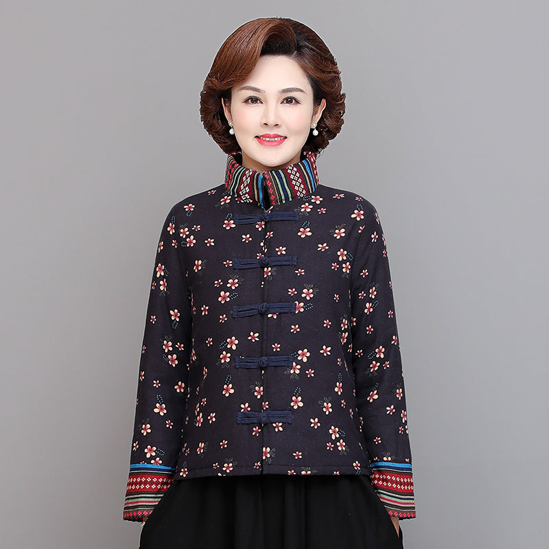 Fashion Traditional Chinese Style Autumn Women Cotton Warm Retro Printed Jackets Cardigan Outerwear Coat Tops Oriental Clothing