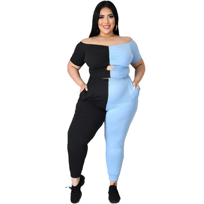 Active Plus Size XL-4XL Women&#39;s Tracksuit Fashion Cut Out Crop Tops and Pants Yoga Matching Two 2 Piece Set Jogger Sweatsuit