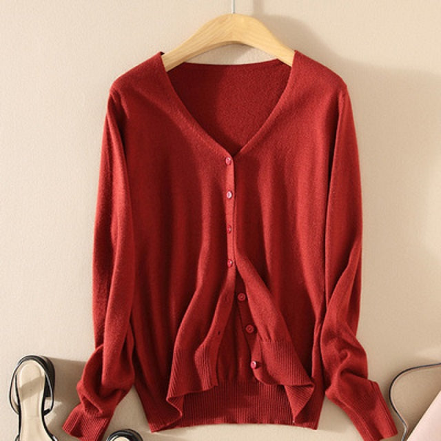 Spring and Autumn Knit Cardigan Women&#39;s Short Coat Cardigan V-neck Solid Color Large Size Sweater