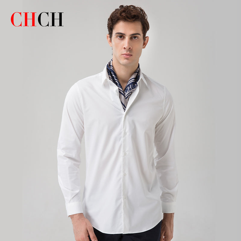 CHCH New Solid Color Men&#39;s Shirts Bamboo Polyester Soft Breathable Sweat-absorbent Casual High Quality Long Sleeve Men&#39;s Shirts
