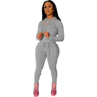 5Sets Bulk Items Wholesale Women Two Piece Set Hooded Sweatshirt + Pleated Pants Sets Outfits Autumn Female Activewear Suit 8500