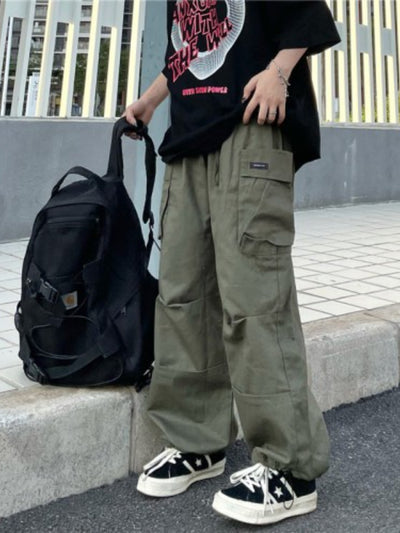 Juspinice Baggy Black Cargo Pants for Men Khaki Cargo Trousers Male Women Vintage Loose Casual Autumn Japanese Streetwear Retro