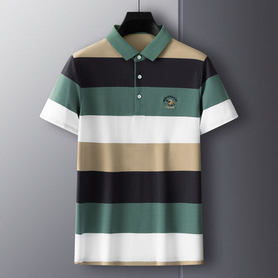 High end brand polo shirt men&#39;s short sleeve summer stripe embroidery t-shirt men&#39;s designer fashion new half sleeve Lapel top