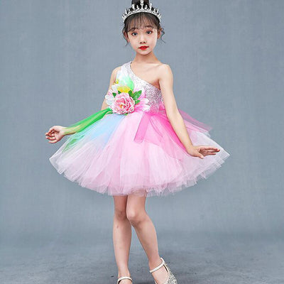 Kids Festival Clothing Sequined Dancing Clothes Flowers TUTU Dress Girls Jazz Dance Costume Stage Wear Toddler Princess Dress