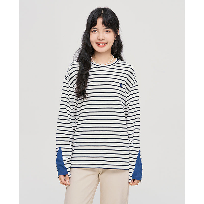 Toyouth Women Sweatshirts 2022 Autumn Long Sleeve Splicing O Neck Hoodies Blue and White Stripes Casual Streetwear Pullover