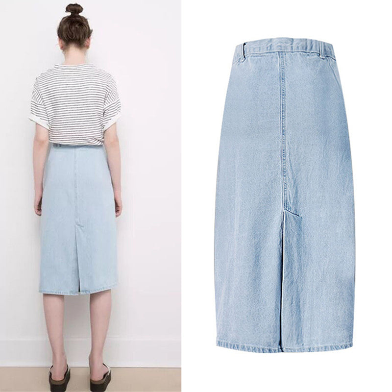 LOGAMI High Waisted Denim Skirt Midi Skirts Womens Knee Length Jeans A-Line Skirt Saia Summer Faldas Mujer 2017