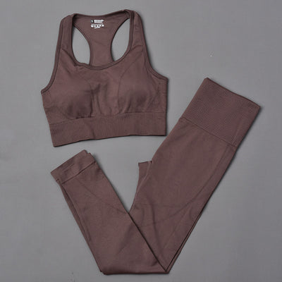 ABS LOLI Seamless Yoga Set Workout Clothes For Women Gym Wear Racerback Sports Bra Push Up Leggings Fitness 2 Piece Outfits