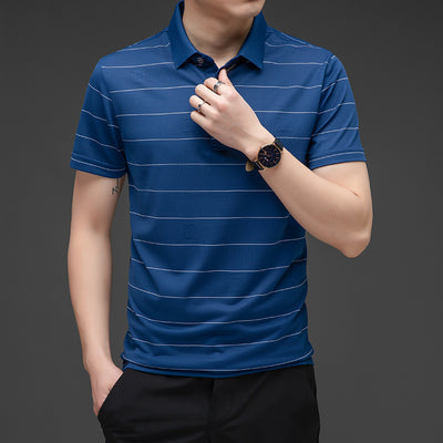 Men&#39;s high-end thin T-shirt with short sleeves of mulberry silk, summer luxury business trend fashion silk blouse