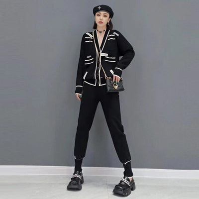 Tracksuit Female 2021 Autumn Winter New Long Sleeve Casual Knitted Cardigan High Waist Casual Pants 2 Piece Sets Womens Outfits