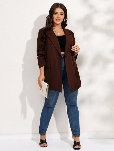 Finjani Plus Size Women Suit Ladies Brown Loose One Button Suit Jacket Autumn Winter Fashion Women's Tops Coat