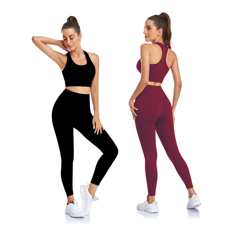 ABS LOLI Seamless Yoga Set Workout Clothes For Women Gym Wear Racerback Sports Bra Push Up Leggings Fitness 2 Piece Outfits