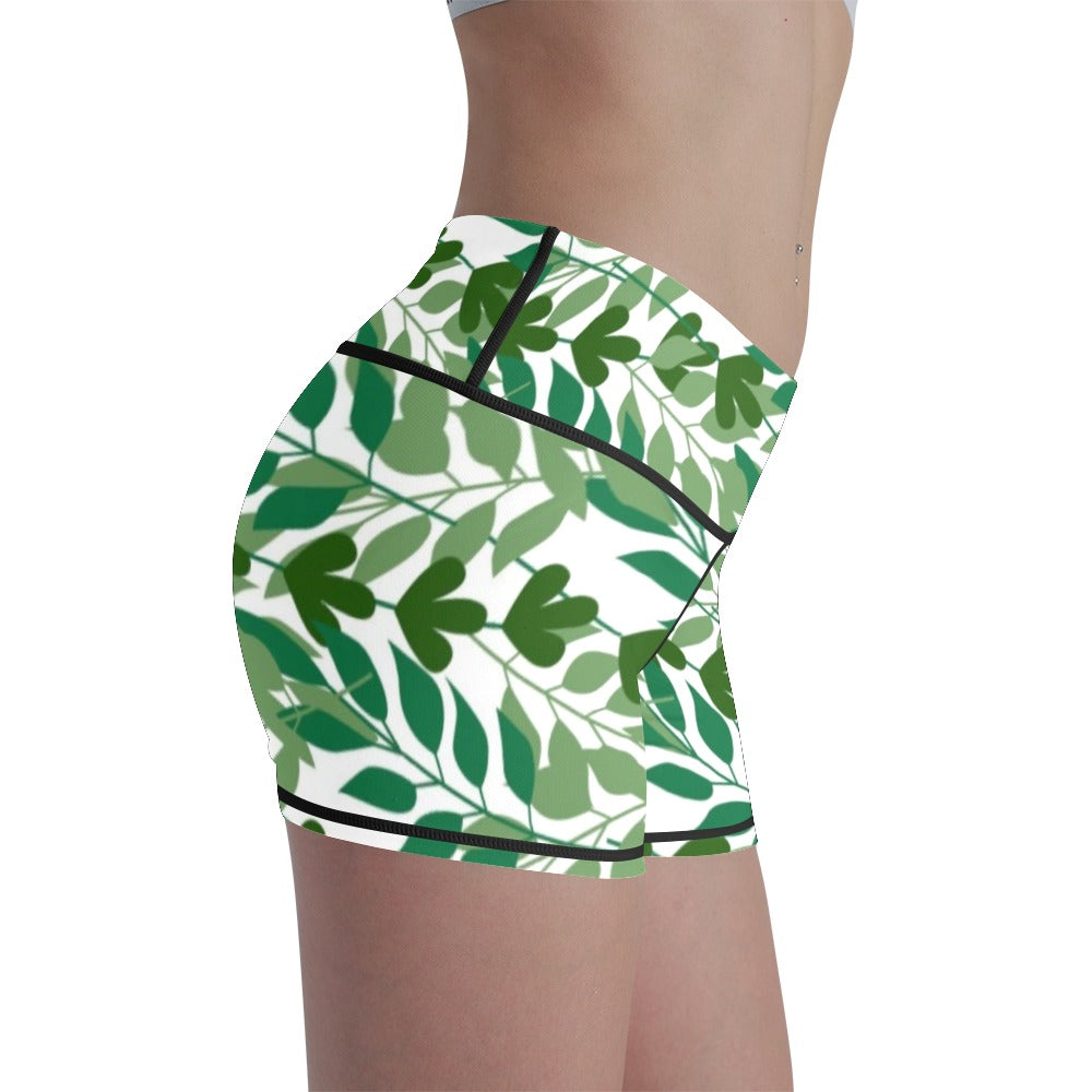 Green Leaf Digital Printing Sports Tight Fitness High Waist Seamless Hip-lifting Casual Yoga Shorts Women Leggings Tight Pants