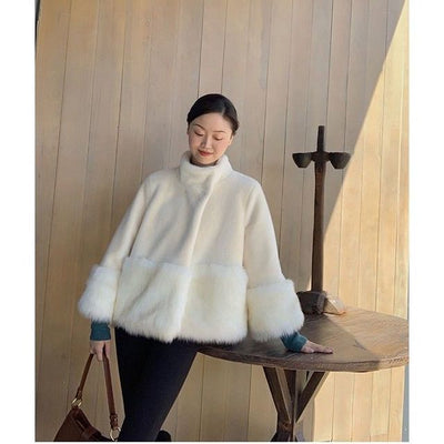 2021 New Winter Imitation  Jacket Women Loose Fur Collar Thick Warm OverCoat Female Plush Mid-length Woolen Coat Abrigos