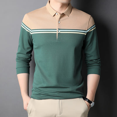 MLSHP Long Sleeve Mens Polo Shirts Spring and Autumn  Cotton Business Casual Striped Polo Shirt Men High Quality 3XL