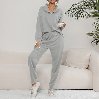 Women Casual Two Piece Sets Turn Down Collar Buttons Sweatshirts And Jogging Harem Pants Suits Solid Homewear Female Tracksuits