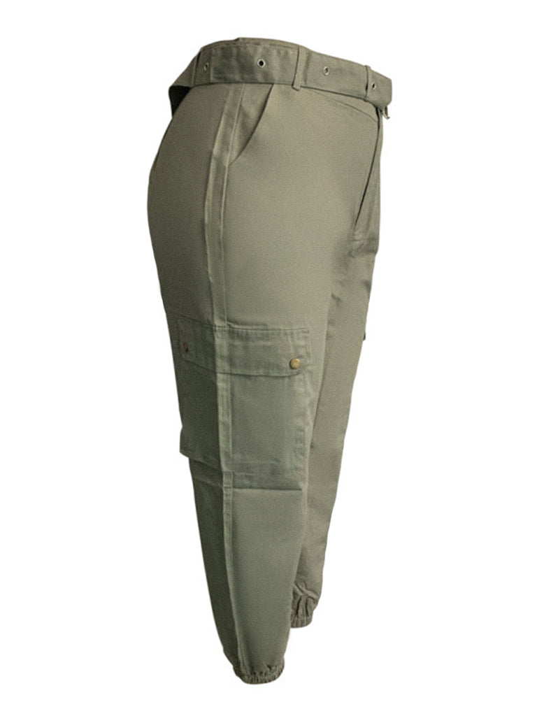 LW Plus Size Side Pocket Design Cargo Pants Fashion Streetwears No Stretchy With Belt Causal Straight Y2k Women Trousers
