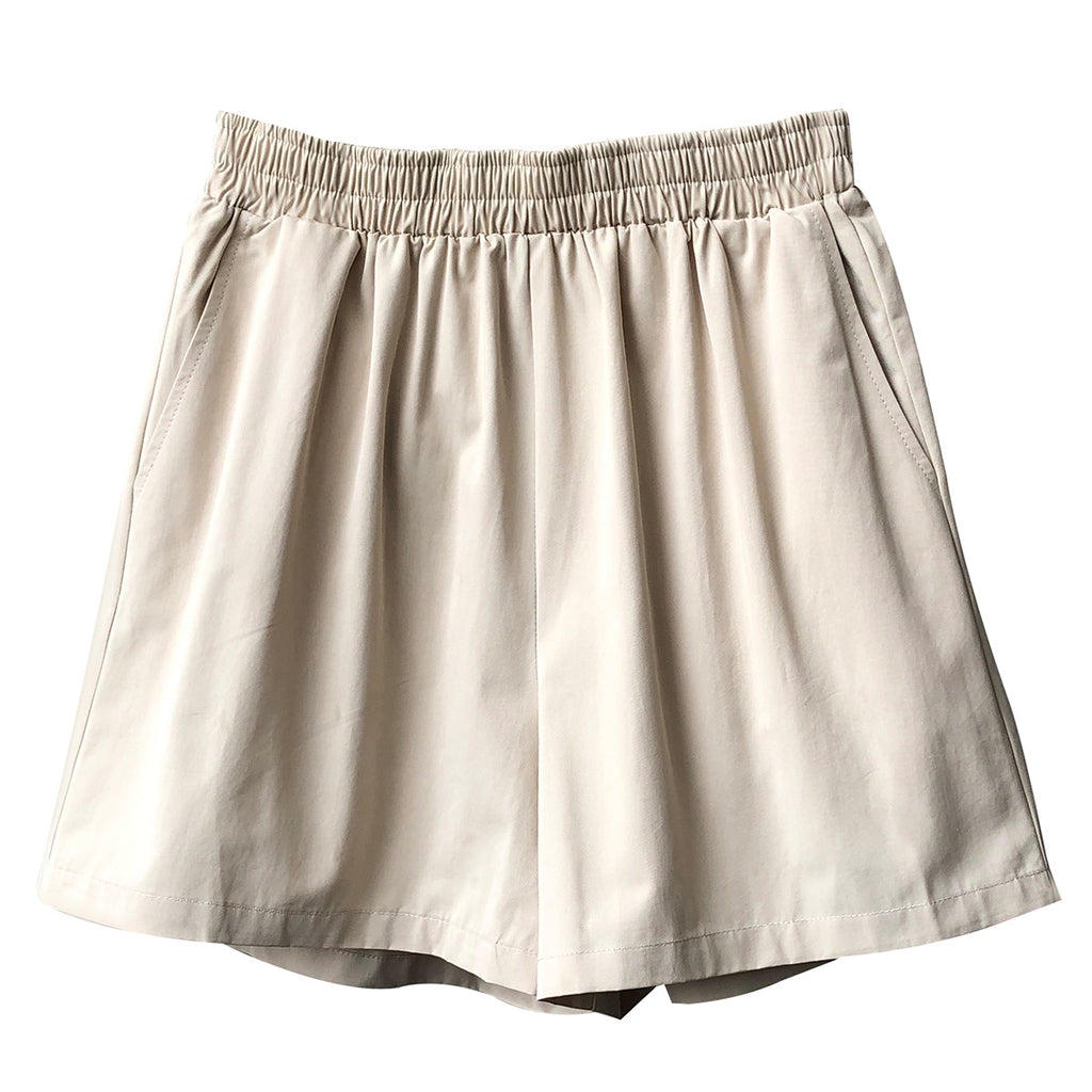 Elastic Waist Casual Wide Leg Pants Women&#39;s Summer 2022 New High Waist Versatile Solid A-line Shorts 9656