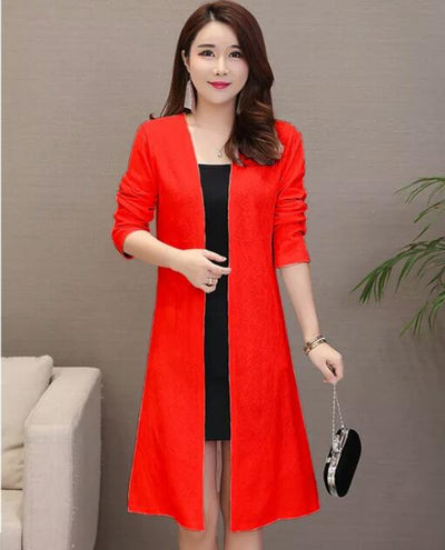 NEW Spring and autumn medium length lace windbreaker temperament long sleeve over knee with large women's thin coat long coat