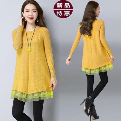 Pullover Knit Sweater Women Autumn Winter Women&#39;s Mid-Length Fashion Elasticity Sweater 2021 Female Loose Lace Stitching Sweater