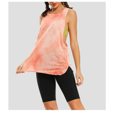 Tie Dye Racerback Loose Tank Activewear Running Workouts Clothes Yoga Tank Tops Stretch Blouse Gym Tank Sleeveless Shirts
