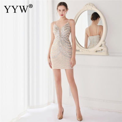 Short Sequin Dress Red New Year Dress Sleeveless Suspender A Line Knee Length Evening Dresses For 2022 Christmas Party Dresses
