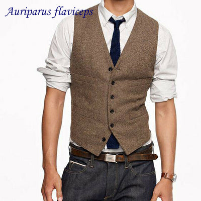 New Brown Herringbone Waistcoat Groomsman V Collar Vests For wedding Custom Made Man Top Herringbone Suits Vest