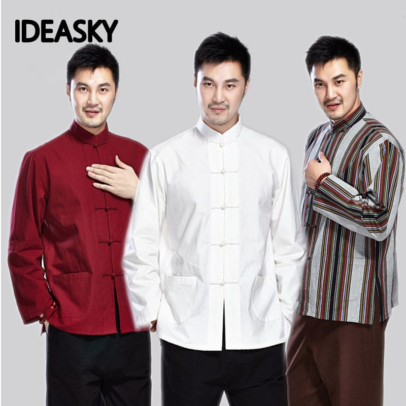 traditional chinese clothing for men tang suit linen fluid tops garment  suits for men blouse shirt hanfu kungfu uniform