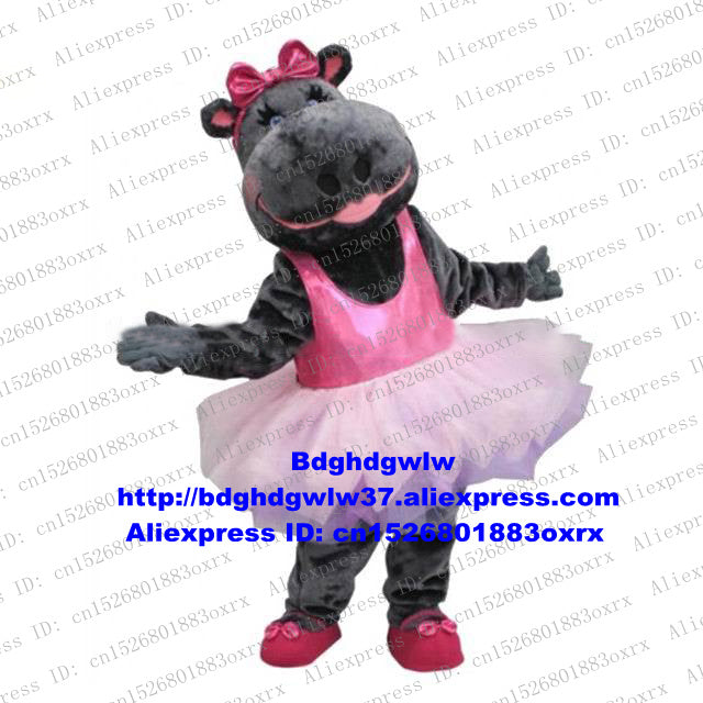 Long Fur Female Dancing Ballerina Hippo River Horse Hippopotamus Mascot Costume Character Photo Session Student Activity zx2239