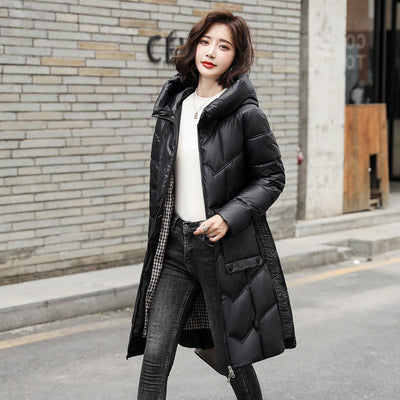 Parka women popular bright face down clothes women's middle and long 2021 winter new loose and thin over knee coat