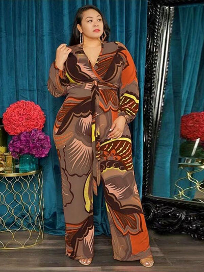 Wide Pants for Women Plus Size Jumpsuit Casual Streetwear Long Jumpsuit with Belt Ladies Fashion Jumpsuit Wholesale Dropshipping