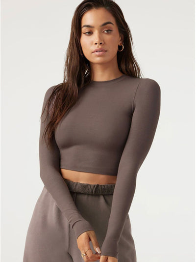 High Quality Summer Women Fashion Runway Designer Long Sleeve High Strecth Sexy Crop Solid Color Hot Girl T-shirt